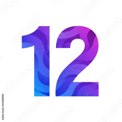 Abstract Number Twelve Design with Purple and Blue Gradient Waves Pattern