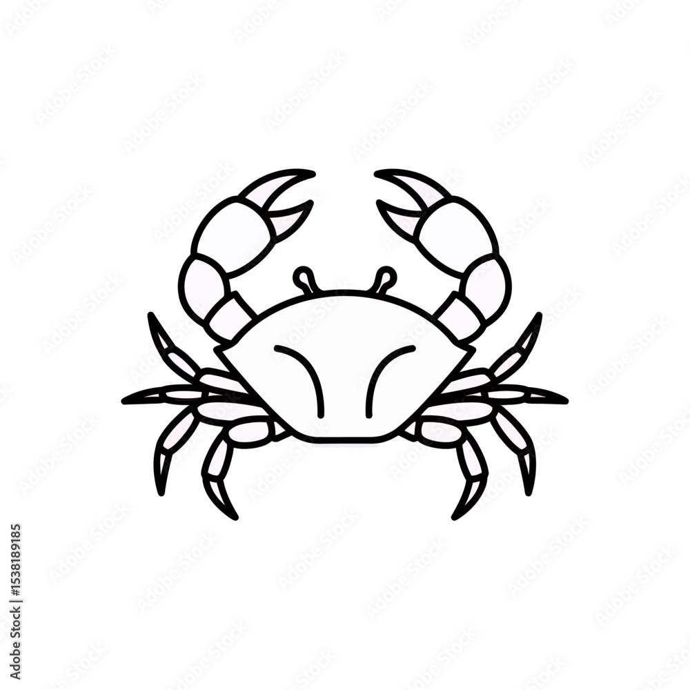 Simple Crab Illustration: Minimalist Line Art Design of a Crustacean on a White Background, Ideal for Seafood Concepts and Nautical Themes