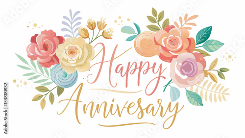 Happy Anniversary Floral Greeting Card Design