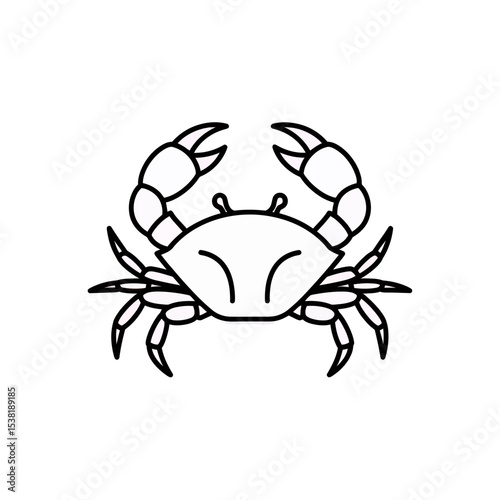 Simple Crab Illustration: Minimalist Line Art Design of a Crustacean on a White Background, Ideal for Seafood Concepts and Nautical Themes