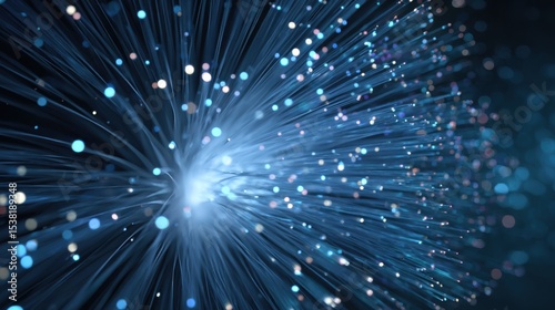 Blue Fiber Optic Strands with Light Points for Digital Backgrounds