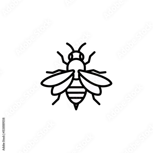 Simple Line Art of Honey Bee, Isolated Vector Illustration for Design Element, Icon, or Logo on White Background