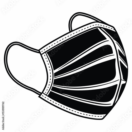 Black and white protective face mask design, pandemic, healthcare and personal safety symbol