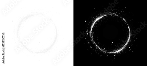 Glowing white neon circle with sparkle, twirl, and shimmer trail. A vibrant, dynamic PNG perfect for futuristic banners, Christmas themes, or energetic abstract designs.