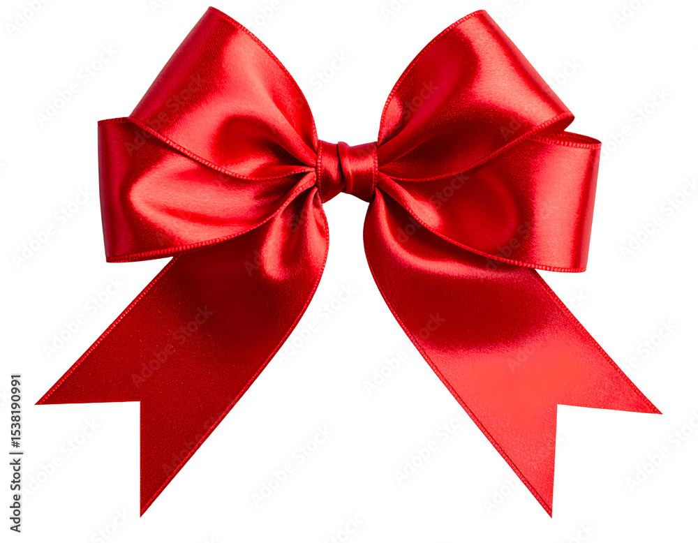 Fototapeta premium Classic Red Ribbon Bow with Satin Texture, Isolated on Transparent Background PNG