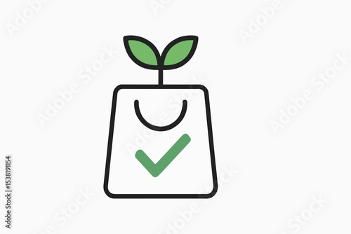 Eco Friendly Shopping Bag with Sprout and Check Mark A Symbol of Sustainable and Responsible Consumer Choices for a Greener and Healthier Planet The