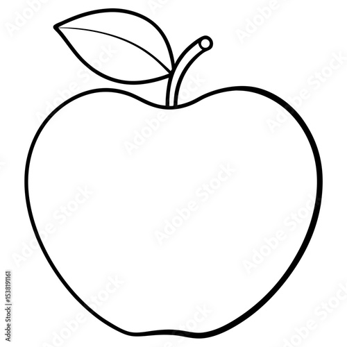 Simple Line Art Red Apple Silhouette with Leaf