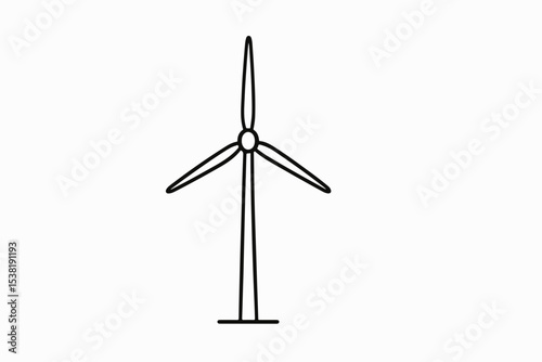 Minimalist Wind Turbine Illustration Black Outline on White Background Depicting Sustainable Energy and Clean Power Generation with Three Blades and a Simple Tower Design