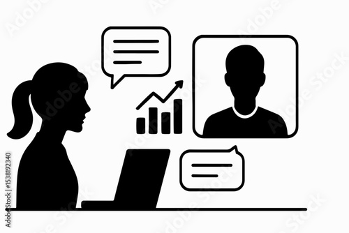 Digital Communication and Business Growth A Silhouette Depiction of Online Collaboration and Data Analysis for Strategic Decision Making and Remote Teamwork in a Modern Business