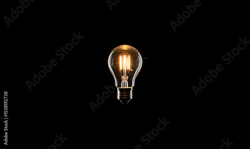 Electric incandescent lamp shines in the dark. Source of light. Symbol of idea.