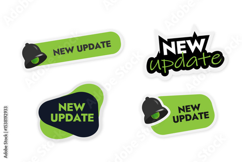 green new update banners in different styles on a transparent background