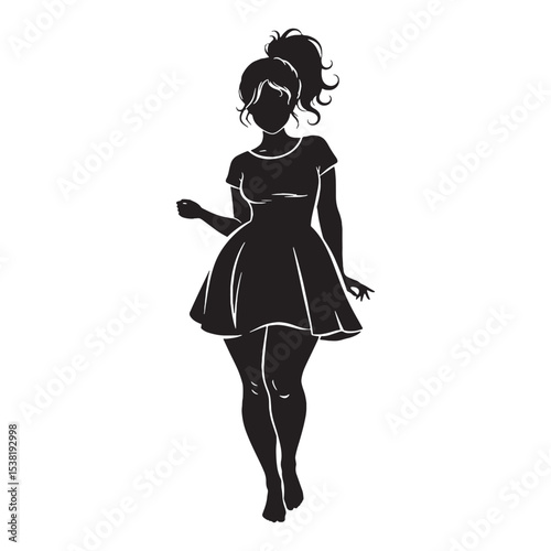 Harmonious Curvy Lady Confident Pose Figure Silhouette, Standing with a Calm and Steady Stance - curvy lady silhouette - curvy lady vector - silhouette of curvy lady - Lady illustration
