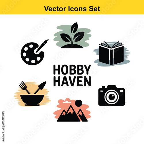 Hobby haven vector icons set for lifestyle blogs