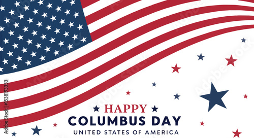 Columbus Day Celebration: The Stars and Stripes wave proudly, celebrating Columbus Day, an expression of patriotism and national pride. Red, white, and blue elements combine in a graphic design.