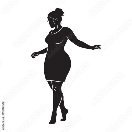 Dignified Curvy Woman Peaceful Figure Depiction Outline, Looking Very Relaxed and Calm - curvy woman silhouette - curvy woman vector - silhouette of curvy woman - Woman illustration

