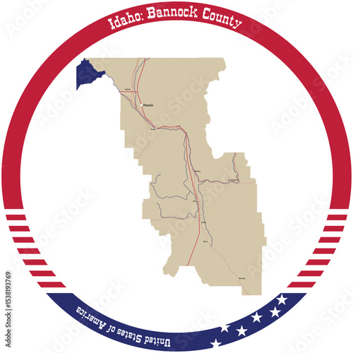 Map of Bannock County in Idaho, USA arranged in a circle.