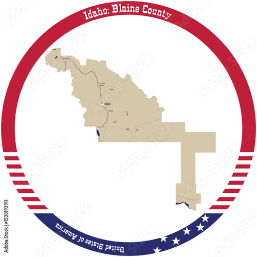 Map of Blaine County in Idaho, USA arranged in a circle.