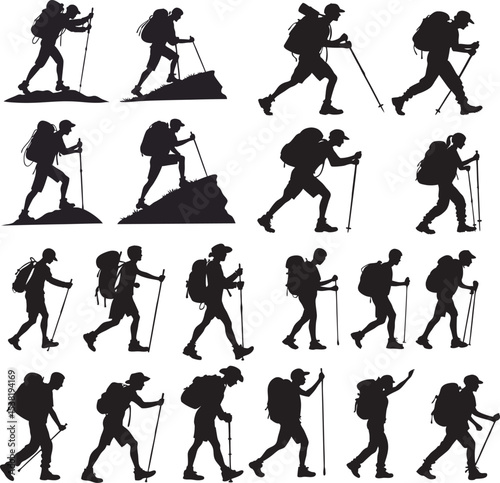 Set of 20 Hiking Silhouette Vector Icons