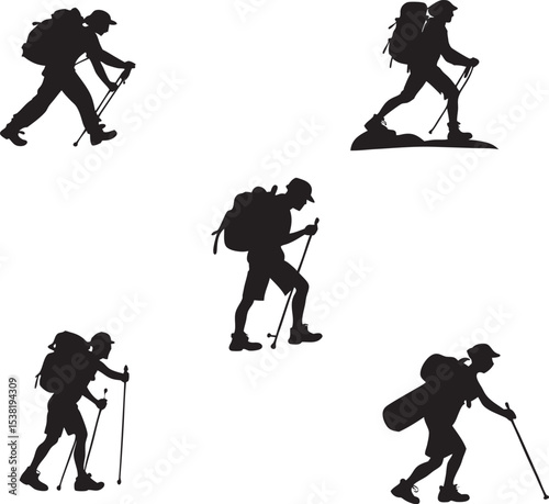 Set of 5 Hiking Silhouette Vector Icons