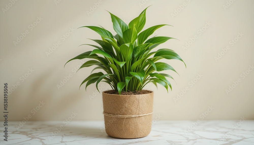 Fototapeta premium Lush Green Plant in Kraft Pot Home Decor Mockup
