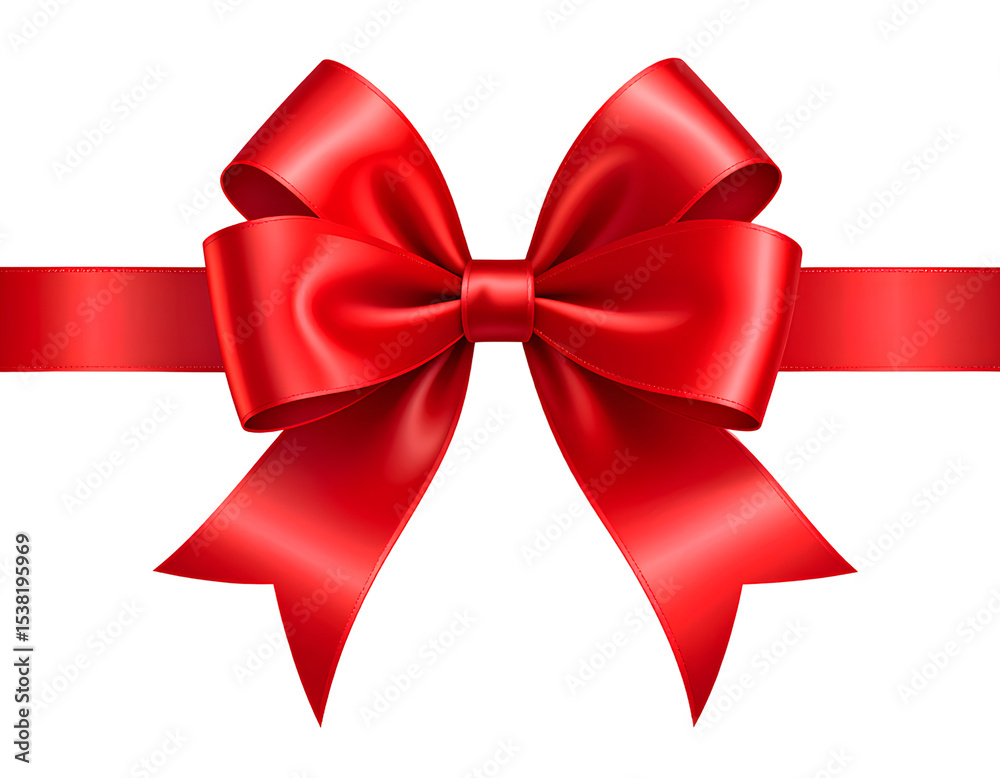 Fototapeta premium Elegant Shiny Red Ribbon Bow and Horizontal Band with Shadow, Vector EPS10 on Transparent background PNG
