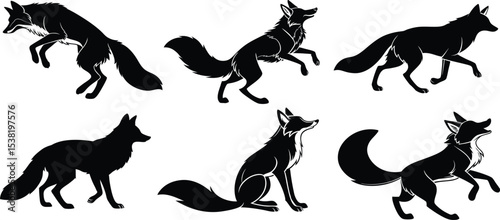 set of Elegant Fox Silhouettes Wildlife Animal Vector Art Design Graphic