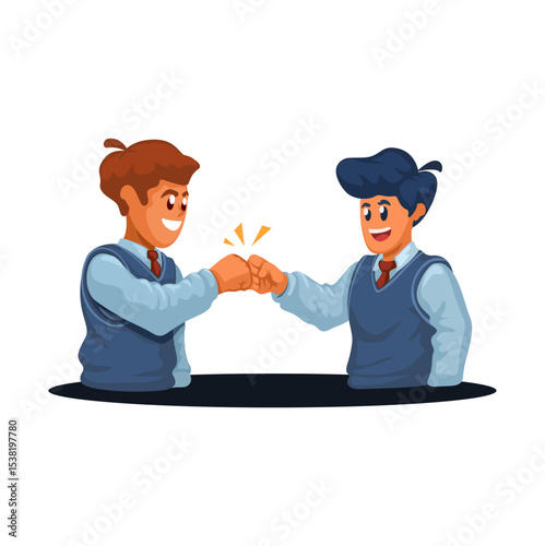 Two Student Fist Bump Friendship Gesture Cartoon Illustration Vector