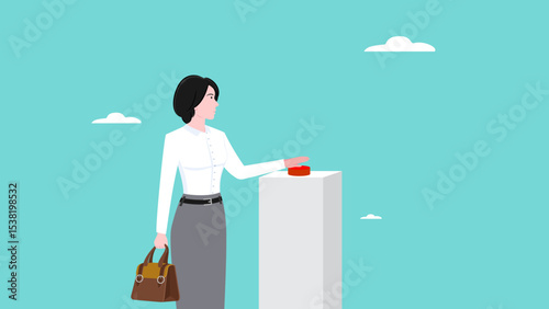 business startup launching, new product launch, confident business woman pressing the button to launch a new product or business