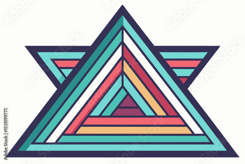 Vibrant abstract background featuring geometric shapes in Memphis style. Includes bold triangles in pink, teal, yellow, and purple, combined with dotted