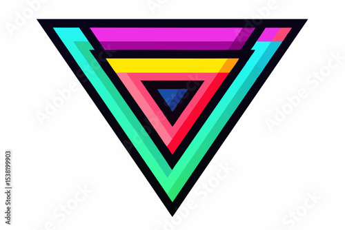 Vibrant abstract background featuring geometric shapes in Memphis style. Includes bold triangles in pink, teal, yellow, and purple, combined with dotted