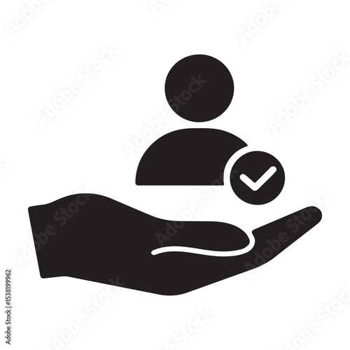 Silhouette of Hand Holding Person with Checkmark Symbol for Trust and Approval Concepts