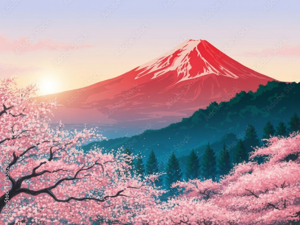 Fototapeta premium Majestic mount fuji sunrise cherry blossoms japan