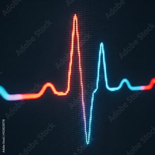 Close-up of a digital heart pulse on a high-tech screen, glowing red and blue. Represents advanced cardiology for World Cardiologist Day, ideal for medical technology visuals.
