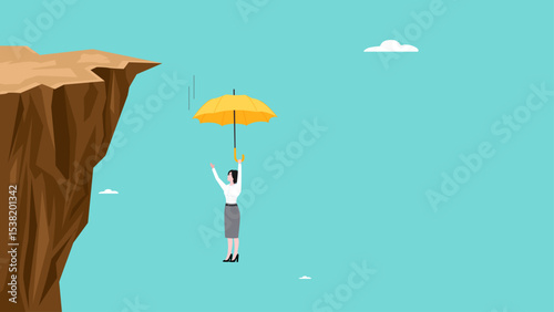 insurance, health or life insurance, guarantee or personal protection from the dangers of accident or disease, business woman survived using an insurance umbrella when he fell from a cliff