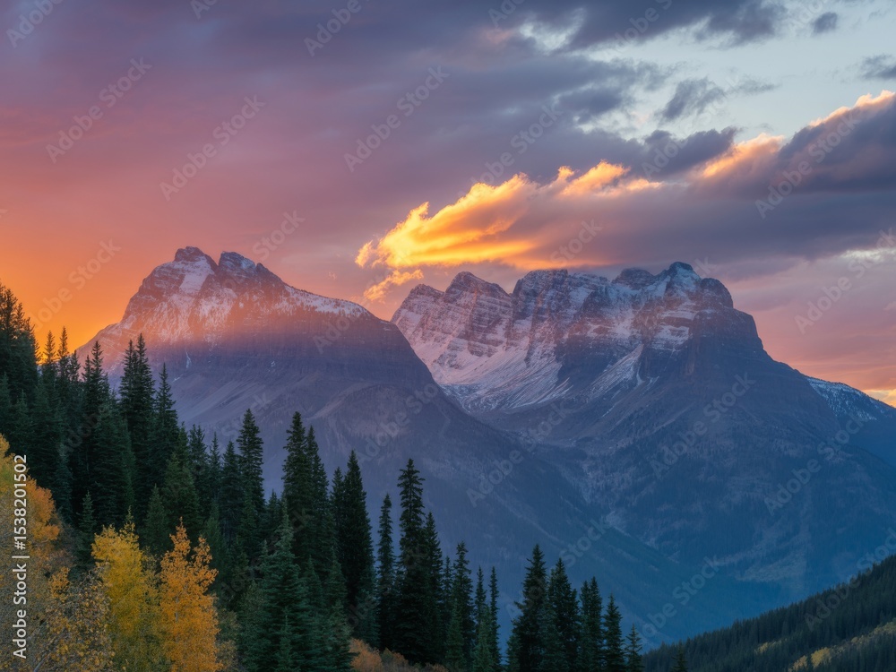 Fototapeta premium Majestic mountain sunset dramatic colors autumn landscape