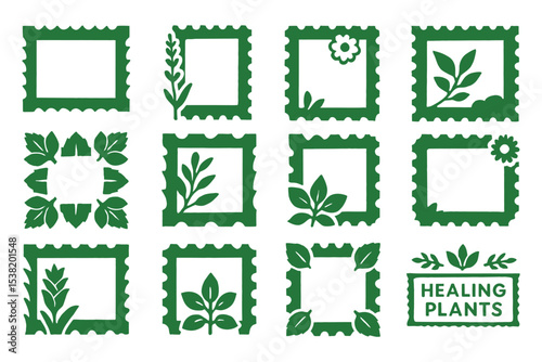 Herbal Healing Plant Frame Icons Collection for Natural Remedies
