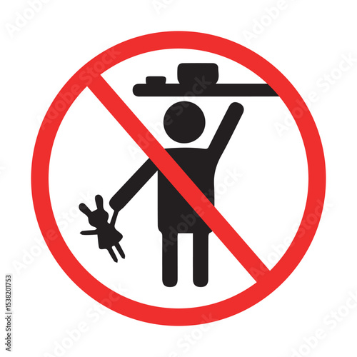No Children Allowed Sign with Person Holding Toy in Red Prohibition Circle