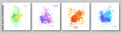Collection of abstract posters.  A mess of stains, a splash of paint. Flyer, poster, gift card, coupon, brochure cover design.