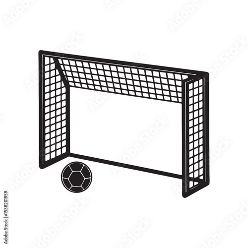 Soccer Goal and Ball  Classic Illustration of a Football Goal Net
