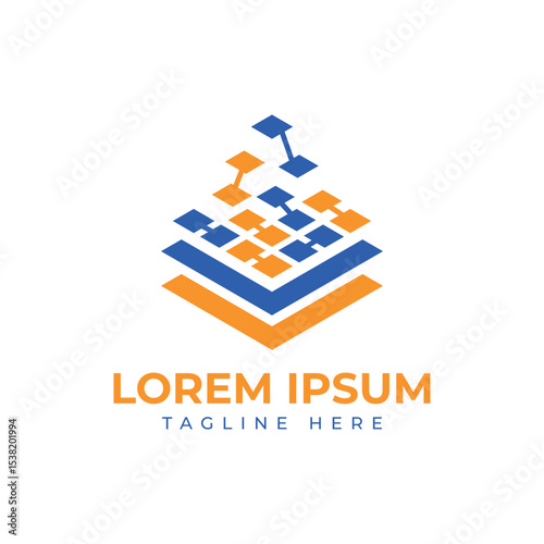 Technology logo design pixel layers stack modern minimal concept