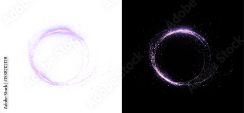 Purple neon glow ring with spiral orbit and cosmic energy. A vibrant, futuristic PNG illustration perfect for tech, science, or mystical design templates with a modern, aglow effect.