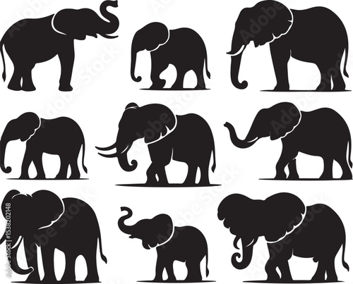 Set of elephant silhouettes vector