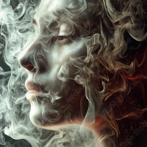 girl's face in the smoke, color vector, graphics
