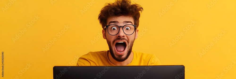 Obraz premium Humorous Fake Computer Error Prank for April Fools' Day wide banner - yellow background