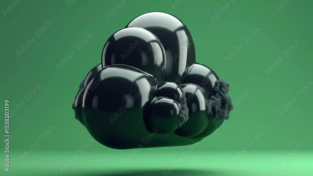 Black spheres with green background.