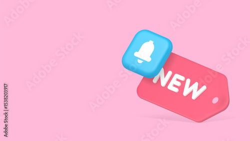 New arrival shopping tag ring bell announcement notification copy space banner. Retail commercial advertising shop store market supermarket special offer promo merchandise