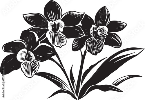 Elegant Black and White Orchid Illustration
Vintage Botanical Orchid Line Art
Monochrome Floral Tattoo Design – Orchid Bloom