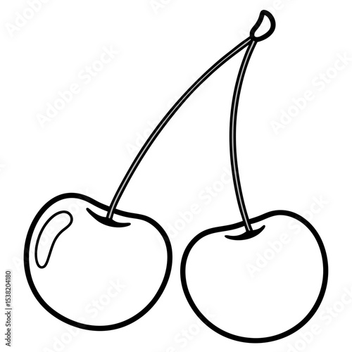 Pair of Cherries with Stems, Minimal Line Vector