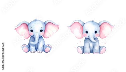 Cute pink baby elephant isolated on white background