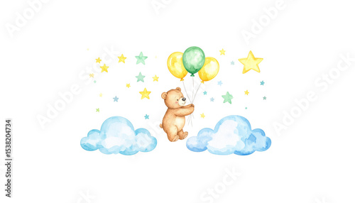 Colorful cute balloons and dolls background isolated on white background